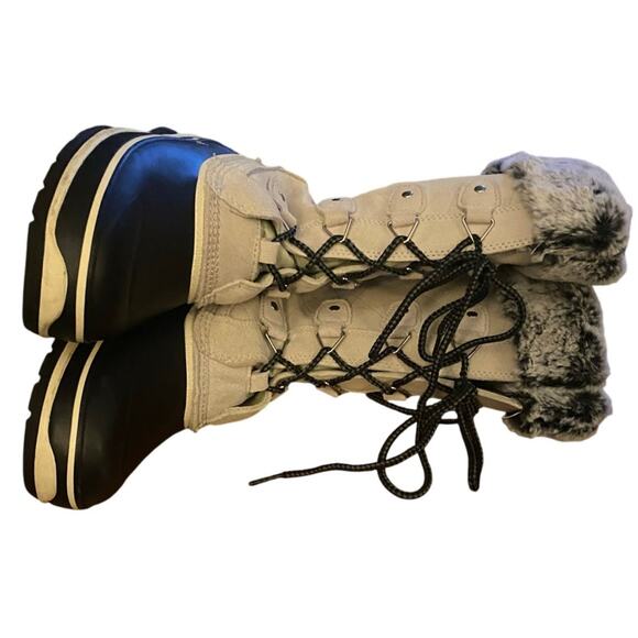 Khombu "Emily" Women Snow Boots, 8, Leather Upper, Faux Fur Trim, Gray/Blk, Duck - Picture 7 of 10